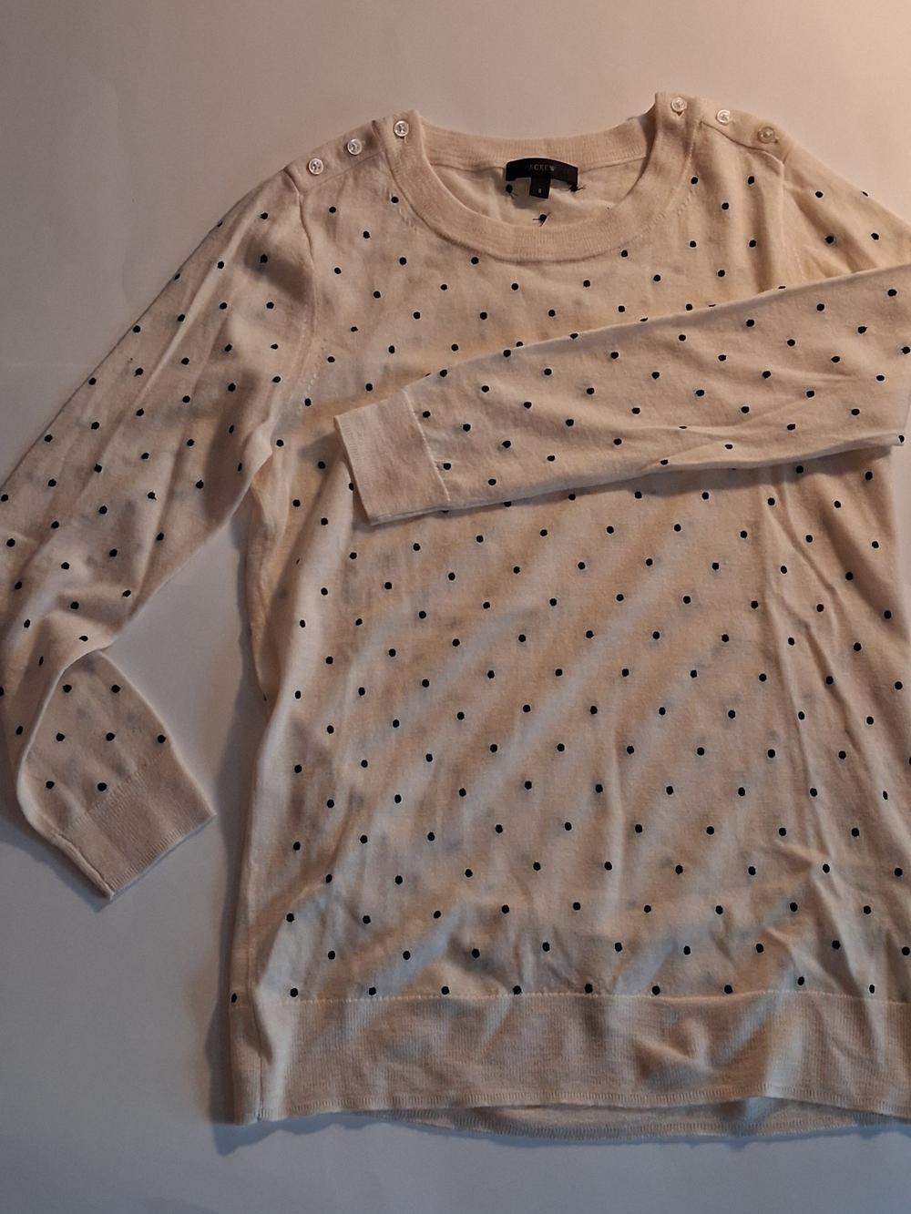 Club Monaco Cream Polka Dot Button-Shoulder Sweater